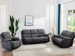 Vente-unique Conjunto Sofás | Sofá 3+2 relax de microfibra y piel sintética gris y negro BRODY