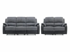 Vente-unique Conjunto Sofás | Sofá 3+2 relax de microfibra y piel sintética gris y negro BRODY