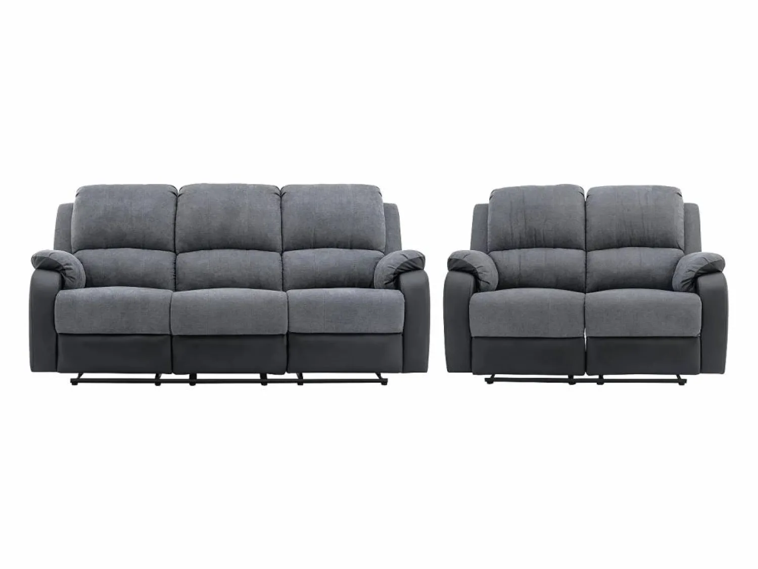 Vente-unique Conjunto Sofás | Sofá 3+2 relax de microfibra y piel sintética gris y negro BRODY