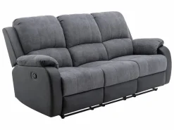 Vente-unique Conjunto Sofás | Sofá 3+2 relax de microfibra y piel sintética gris y negro BRODY