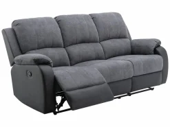 Vente-unique Conjunto Sofás | Sofá 3+2 relax de microfibra y piel sintética gris y negro BRODY