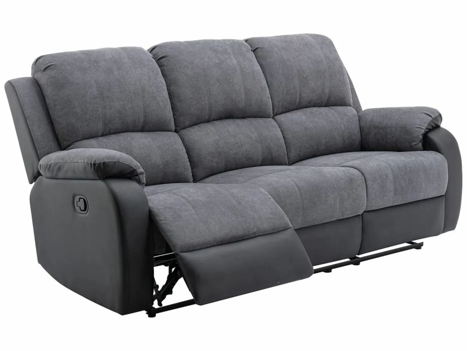 Vente-unique Conjunto Sofás | Sofá 3+2 relax de microfibra y piel sintética gris y negro BRODY