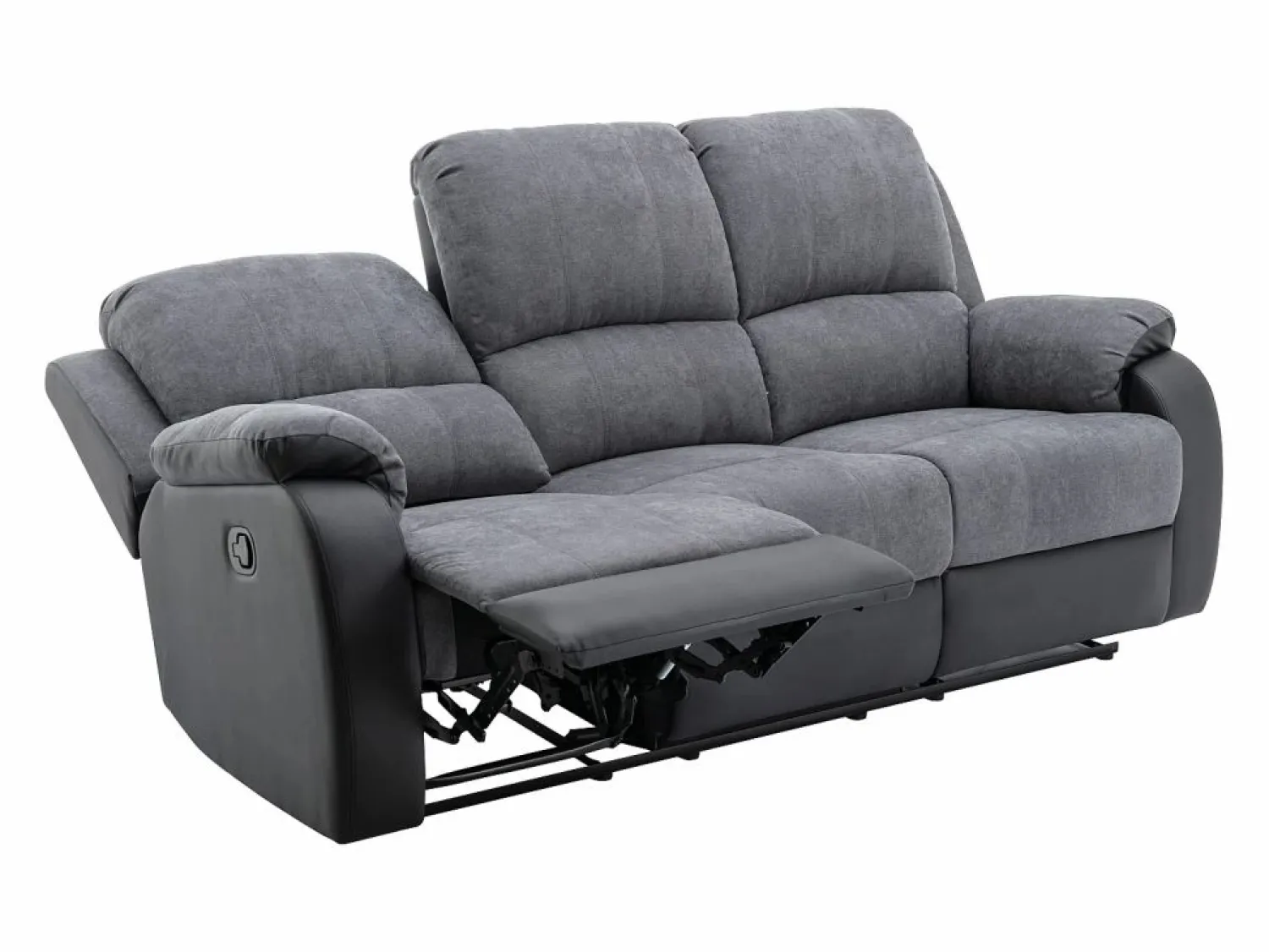 Vente-unique Conjunto Sofás | Sofá 3+2 relax de microfibra y piel sintética gris y negro BRODY
