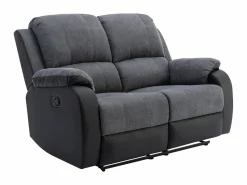 Vente-unique Conjunto Sofás | Sofá 3+2 relax de microfibra y piel sintética gris y negro BRODY