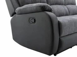Vente-unique Conjunto Sofás | Sofá 3+2 relax de microfibra y piel sintética gris y negro BRODY