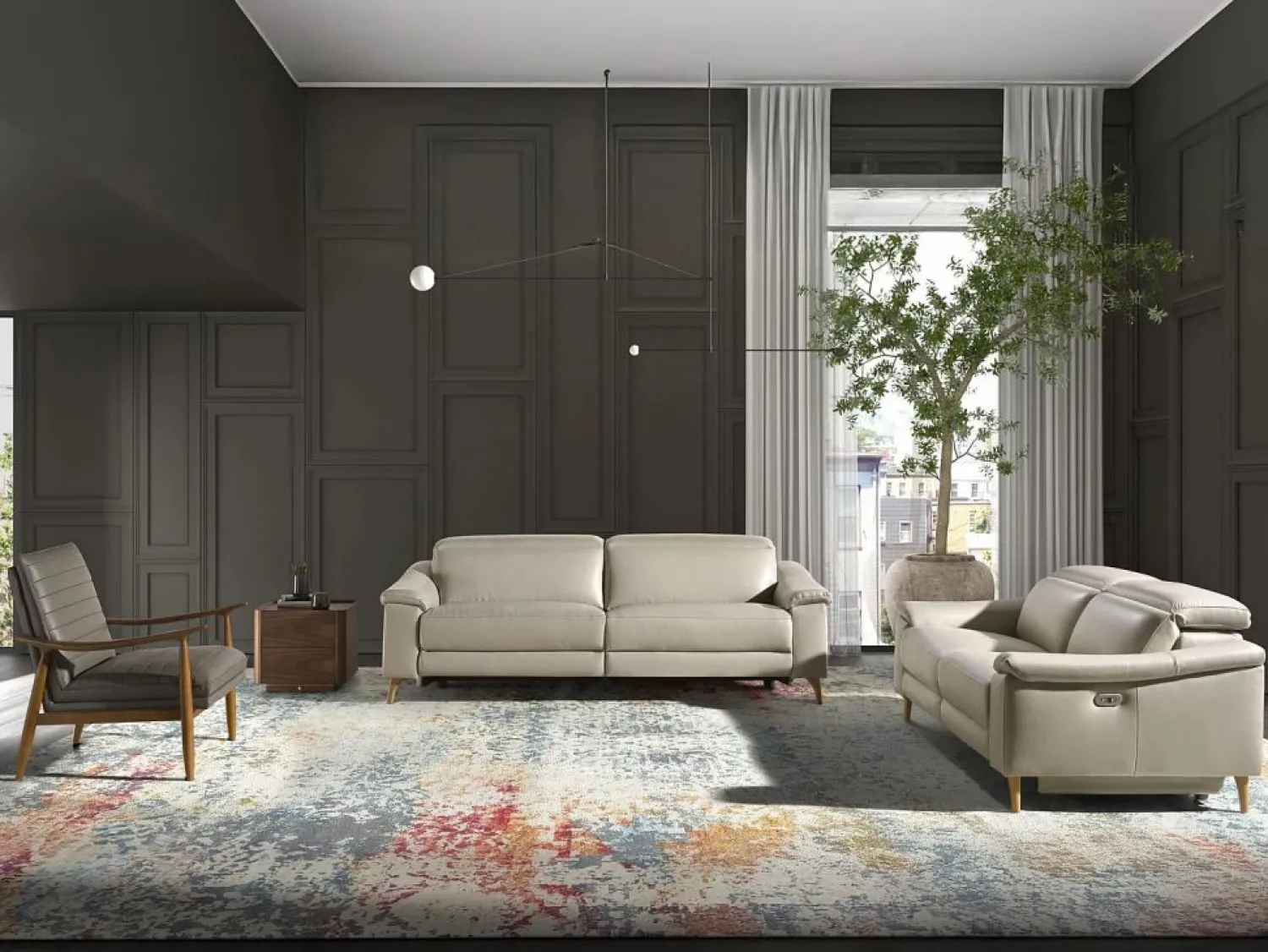 Angel Cerda Sofá Relax | Sofá relax 3 plazas piel gris taupe 6190