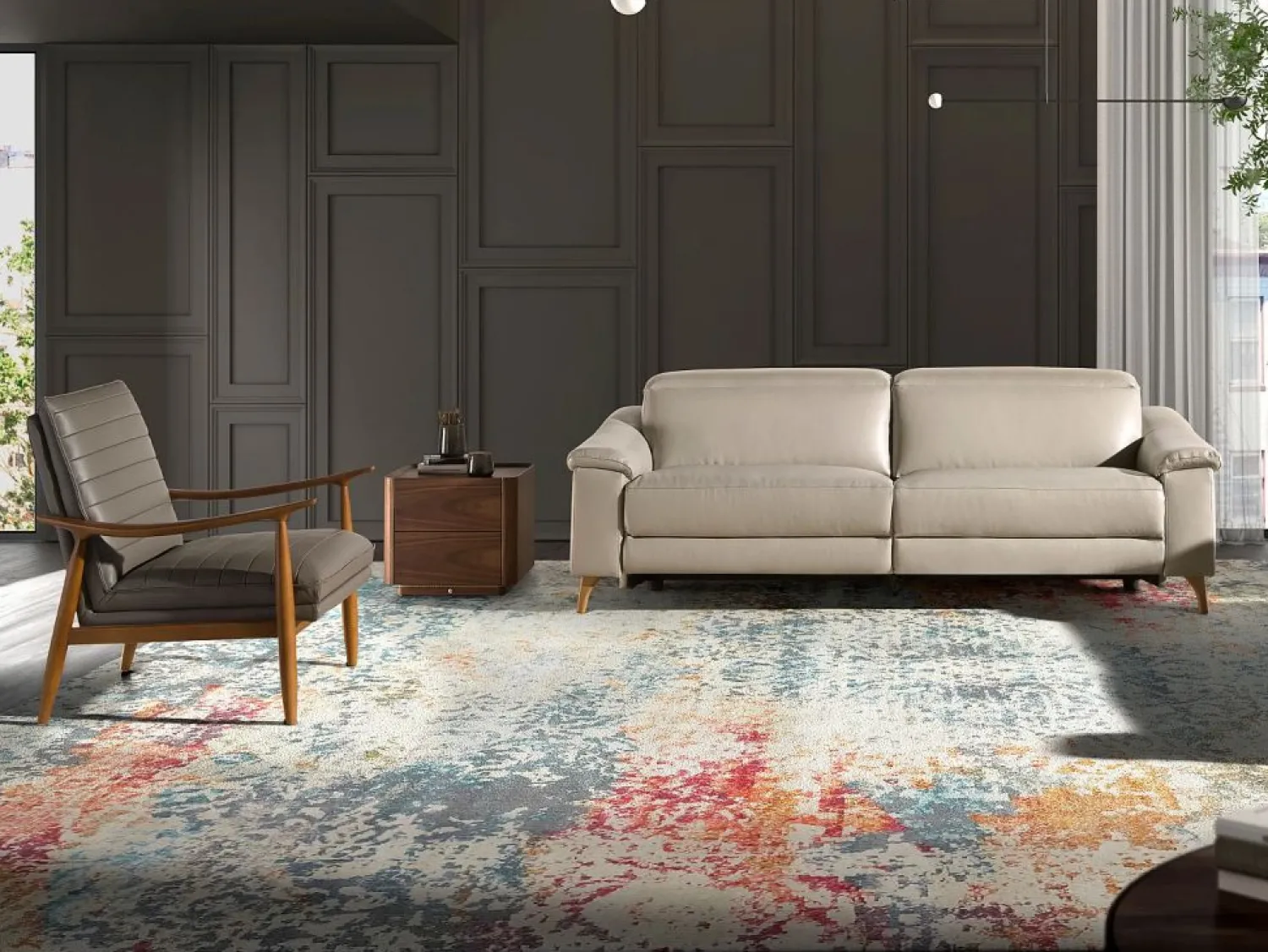 Angel Cerda Sofá Relax | Sofá relax 3 plazas piel gris taupe 6190