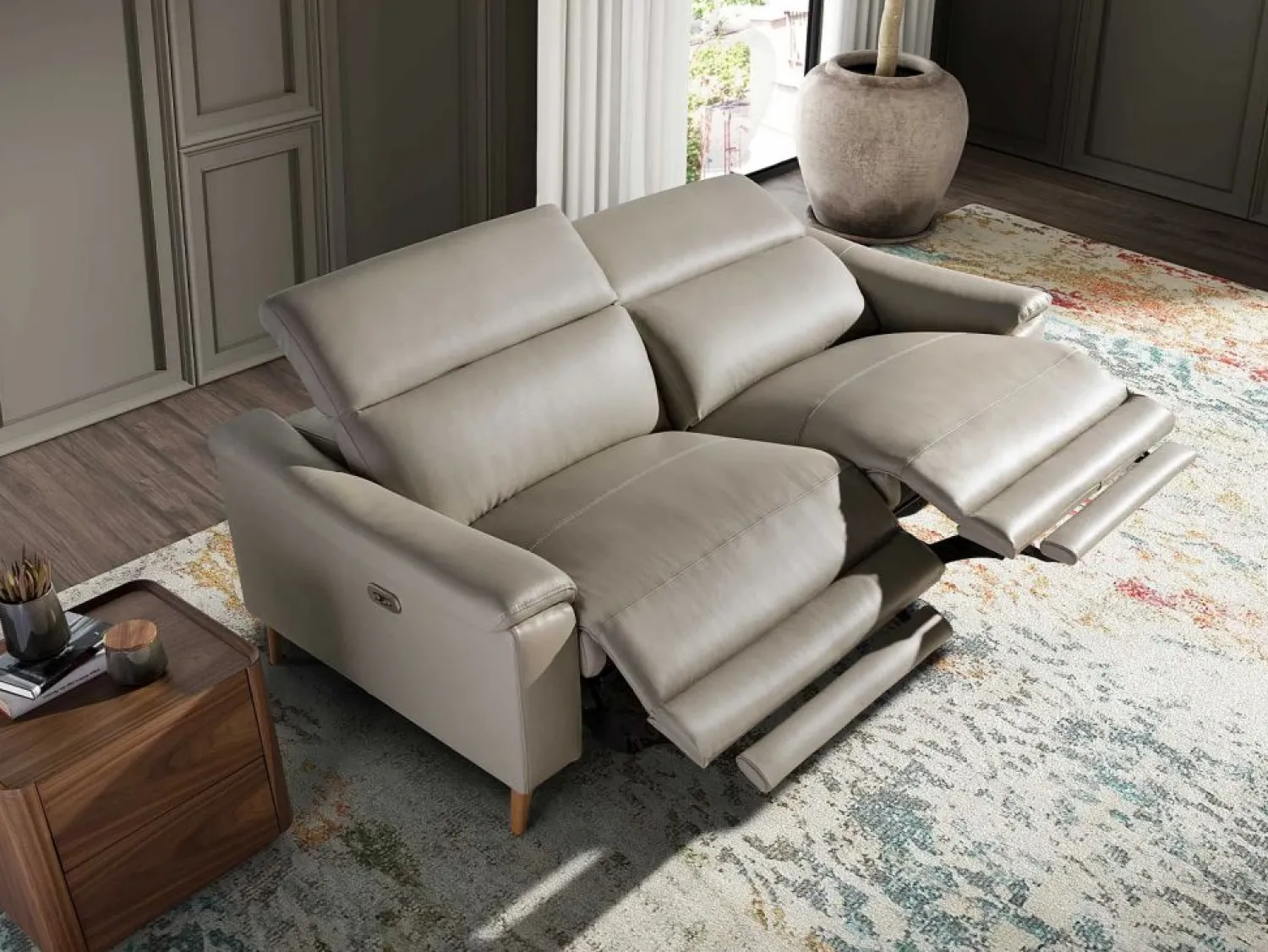 Angel Cerda Sofá Relax | Sofá relax 3 plazas piel gris taupe 6190