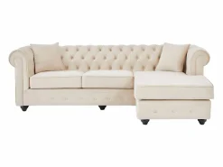 Vente-unique Todos Los Sofás|Sofá De Terciopelo * Sofá rinconera chesterfield reversible de terciopelo TOLEDO Beige