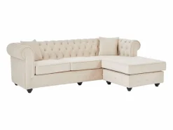 Vente-unique Todos Los Sofás|Sofá De Terciopelo * Sofá rinconera chesterfield reversible de terciopelo TOLEDO Beige