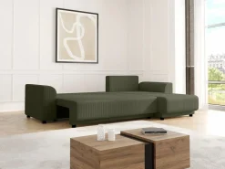 Vente-unique Sofá De Terciopelo|Sofá - 4 Plazas * Sofá rinconera reversible de pana verde NESSARO Caqui