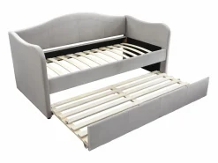 Vente-unique Cama Terciopelo|Cama Diván * 2 sofás cama extraíbles de 90 x 190 cm en terciopelo + colchón MATHILDE Gris claro