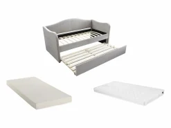 Vente-unique Cama Terciopelo|Cama Diván * 2 sofás cama extraíbles de 90 x 190 cm en terciopelo + colchón MATHILDE Gris claro
