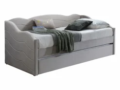 Vente-unique Cama Terciopelo|Cama Diván | 2 sofás cama extraíbles de 90 x 190 cm en terciopelo gris + colchón - LENVIA