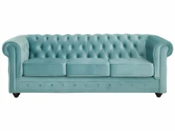 Vente-unique Conjunto Sofás * Sofás de 3 plazas y 2 plazas de terciopelo azul pastel CHESTERFIELD Azul celeste