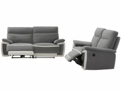 Vente-unique Conjunto Sofás | Sofás de 3 plazas y 2 plazas relax eléctrico de terciopelo con bandas crudo METTI