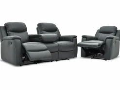 Sofás relax 3+1 plazas de piel en color gris EVASION < Vente-unique Outlet