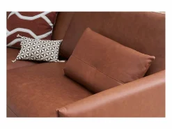 Sofá vintage de 3 plazas de cuero marrón y madera oscura DAVEN < Miliboo Best