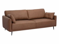 Sofá vintage de 3 plazas de cuero marrón y madera oscura DAVEN < Miliboo Best