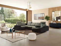Sofá XXL beige/marrón ángulo derecho BOILEAU < Vente-unique Online