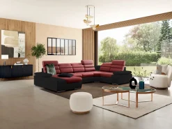 Sofá XXL Rojo/Negro ángulo izquierdo BOILEAU - Barato < Vente-unique Online