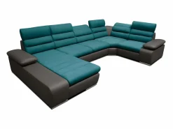 Sofá XXL turquesa y antracita ángulo izquierdo BOILEAU < Vente-unique New