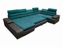 Sofá XXL turquesa y antracita ángulo izquierdo BOILEAU < Vente-unique New