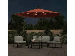 Sombrilla voladiza con luces LED y palo de acero terracota ES356974 < Online