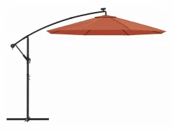Sombrilla voladiza con luces LED y palo de acero terracota ES356974 < Online