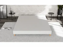 Somier tapizado 140x190 - Madera de pino reforzada - Haya maciza - Blanco - Estructura sólida de calidad - Cómodo ® < Douce Lune Discount