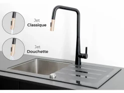 Style Grifo mezclador de fregadero con ducha extraíble mate y oro rosa < Essebagno Online