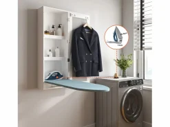 Perchero * Tabla de planchar de pared con mueble de almacenaje, tabla de planchar integrada, estructura plegable, espejo de pared, MDF (35,5x17,5x95 cm) Blanco