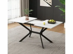DripeX Mesa Extensible * Tablero de comedor extensible 120/160 cm, 4 a 6 personas, en MDF y metal, mesa rectangular Blanco