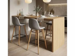 AHD Muebles De Bar|Taburete Alto * Taburete alto de bar cocina estilo nórdico en tela con respaldo Shona - claro Gris