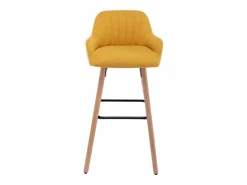 Vente-unique Muebles De Bar|Taburete Alto | taburete alto de tela y patas madera de haya - Amarillo - ELEANA