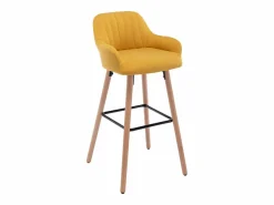 Vente-unique Muebles De Bar|Taburete Alto | taburete alto de tela y patas madera de haya - Amarillo - ELEANA