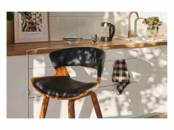 Miliboo Muebles De Bar|Taburete Alto * Taburete de cocina de diseño negro con madera oscura 65 cm SYRAH Marru00f3n