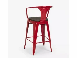 AHD Taburete Alto * taburete de metal y madera con respaldo de diseño industrial estilo steel wood back - Rojo