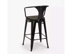 AHD Taburete Alto | taburete de metal y madera con respaldo de diseño industrial estilo steel wood back -
