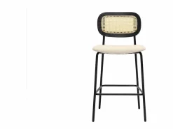 Miliboo Muebles De Bar|Taburete Alto * Taburetes de diseño en tela efecto terciopelo texturizado , metal negro y mimbre (juego de 2) MIRANDA Beige