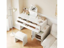 Tocador con espejo LED - 100 x 40 x 78 cm - con 2 cajones + 2 puertas - sin taburete - aglomerado - < Merax Hot