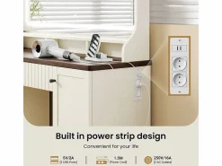 Tocador, Espejo LED Grande con Brillo Ajustable, 1 Cajón y 2 Puertas, 2 Tomas AC y 2 Puertos USB, Marrón Chocolate, 110x40x135cm < DripeX Discount
