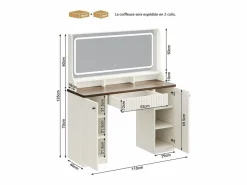 Tocador, Espejo LED Grande con Brillo Ajustable, 1 Cajón y 2 Puertas, 2 Tomas AC y 2 Puertos USB, Marrón Chocolate, 110x40x135cm < DripeX Discount