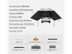 Cochera | Toldo para Vehículo SucceBuy, Cubierta Sombra 305 x 213 cm, PU2000mm UV50+, para Camiones, SUV, Furgonetas, Autocaravanas