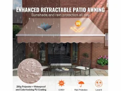 Toldo Retráctil Manual para Patio SucceBuy, 366 x 305 CM, Toldo Retráctil para Patio, Protección Solar con Manivela <
