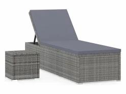 vidaxl Tumbona * Tumbona con cojín y mesita de ratán sintético Gris