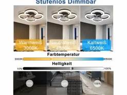 Ventilador de techo LED con iluminación - 40 W, silencioso, , con control remoto, temporizador regulable de 6 velocidades < NETTLIFE Hot