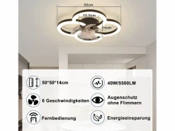 Ventilador de techo LED con iluminación - 40 W, silencioso, , con control remoto, temporizador regulable de 6 velocidades < NETTLIFE Hot