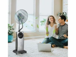 Aire Acondicionado, Ventilación * Ventilador con función nebulizador 90W, 3 modos, depósito de 31L, ruedas, mando a distancia, oscilante, (44,5x38,5x135cm) Negro