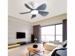 Aire Acondicionado, Ventilación * Ventilador de techo con iluminación LED integrada, 5 palas de ABS transparente, motor DC, montaje empotrado (73,66x73,66x29,97cm) Blanco